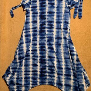 Bobbie‎ Brooks Women SM Blue White Tie-Dye Stretch Asymmetric Hem Sundress Dress